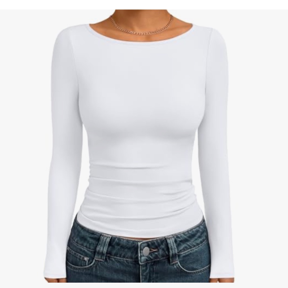Boat Neck Tops Long Sleeve Shirt - Picture 4 of 4